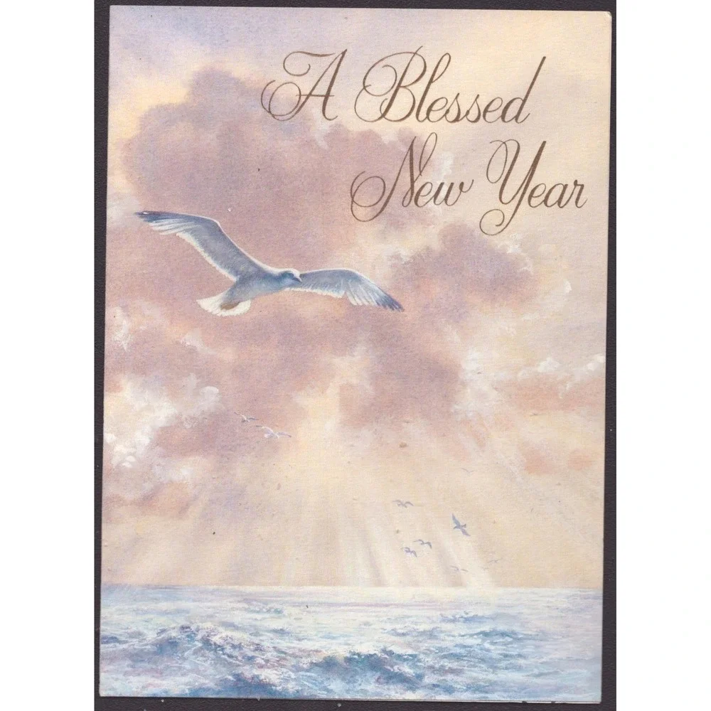 Vintage 1987 New Year Greeting Card Seagull Ocean Barton-Cotton Used
